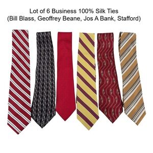 Lot of 6 Mens Silk Ties Jos A Bank Geoffrey Beene Stafford Bill Blass Business